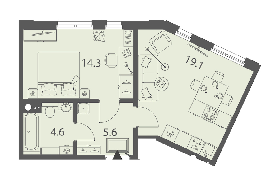 1-комнатная квартира 43.6 м², 4/10 эт., ЖК «DOMINO Premium»